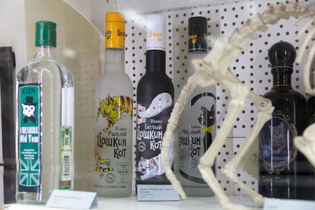 MINSK, BELARUS - OCTOBER 10, 2017: SOUVENIRS IN THE FORM OF CATS ARE SOLD ON SHELVES IN THE STORE OF GIFTSのeditorial素材