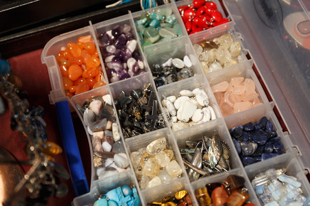 beautiful expensive jewelry, rings, amulets, necklaces, earrings in the store of elite jewelryの写真素材