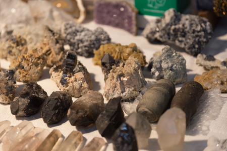 rare minerals of green, red, white in the scientific laboratoryの写真素材