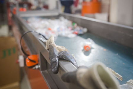 production line for the processing of plastic waste in the factoryの写真素材