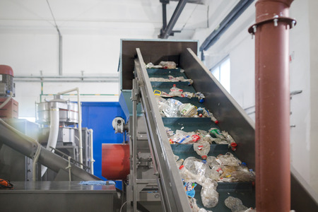 production line for the processing of plastic waste in the factory
