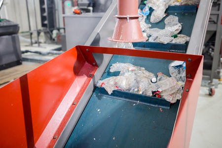 production line for the processing of plastic waste in the factory
