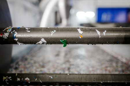 recycled plastic bottles and waste at the plantの写真素材