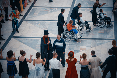 MINSK, BELARUS - MAY 1, 2017: children with Down syndrome dance and have fun at the ball