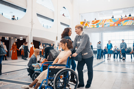 MINSK, BELARUS - MAY 1, 2017: children with Down syndrome dance and have fun at the ballのeditorial素材