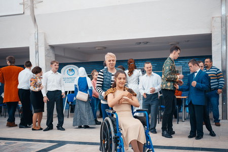 MINSK, BELARUS - MAY 1, 2017: children with Down syndrome dance and have fun at the ballのeditorial素材