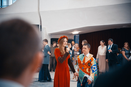 MINSK, BELARUS - MAY 1, 2017: children with Down syndrome dance and have fun at the ball