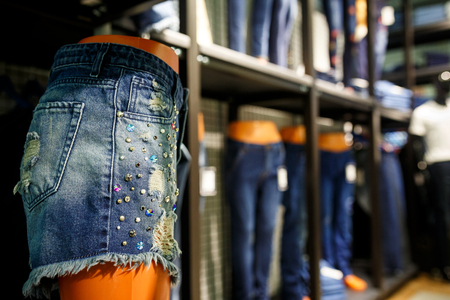 Blue jeans denim Collection jeans stacked,soft focus.の写真素材