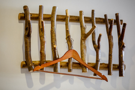 wooden hanger on outdoor for hanging clothの写真素材