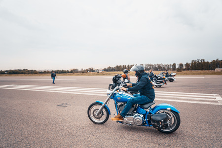 MINSK, BELARUS - 1 OKTOBER, 2018: group of bikers riding American motorbikes Harley Davidson during...