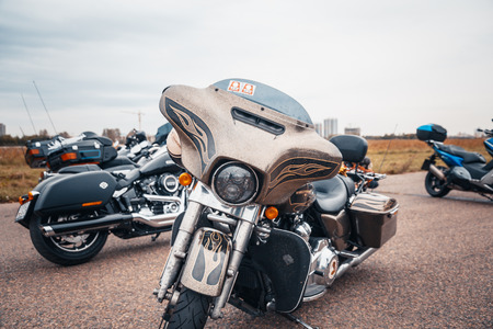 MINSK, BELARUS - 1 OKTOBER, 2018: group of bikers riding American motorbikes Harley Davidson during...