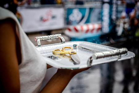 ceremonial scissor used to cut the red ribbon during opening ceremony or events that need officiatingの写真素材