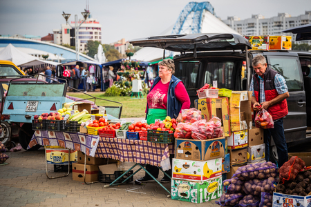 MINSK, BELARUS - 1 OKTOBER, 2018: agricultural fair in the city centerのeditorial素材