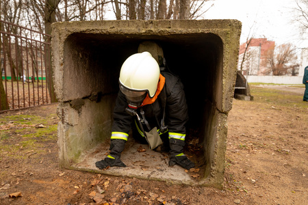 Firefighter young woman, The Employees Annual training Fire fightingの写真素材