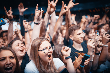 MINSK, BELARUS - MAY 1, 2017: a crowd of people at a rock music concertのeditorial素材