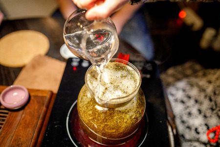 Shen Puer tea brewing process, tea ceremonyの写真素材