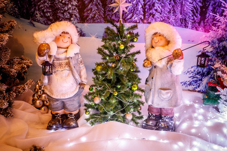 Christmas tree 2019, Christmas decorations, fairy figures and toysの写真素材