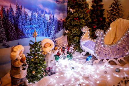 Christmas tree 2019, Christmas decorations, fairy figures and toysの写真素材