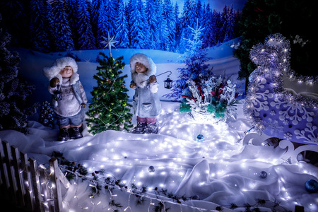 Christmas tree 2019, Christmas decorations, fairy figures and toysの写真素材