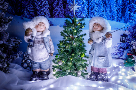 Christmas tree 2019, Christmas decorations, fairy figures and toysの写真素材
