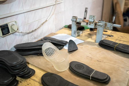 workshop for the production of felt boots and shoesの写真素材