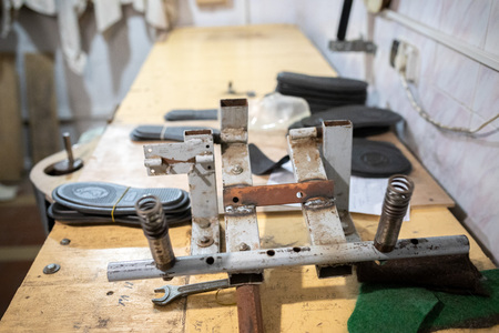 workshop for the production of felt boots and shoesの写真素材