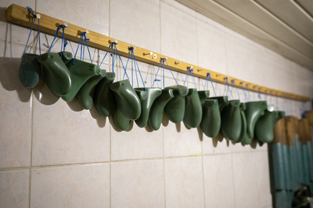 workshop for the production of felt boots and shoesの写真素材