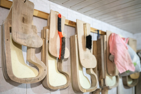 workshop for the production of felt boots and shoesの写真素材