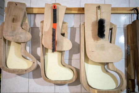 workshop for the production of felt boots and shoesの写真素材