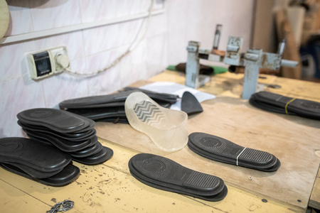 workshop for the production of felt boots and shoesの写真素材