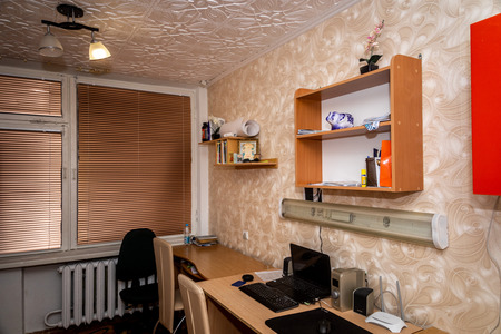MINSK, BELARUS - 20 JANUARY, 2018: empty student dorm living roomのeditorial素材
