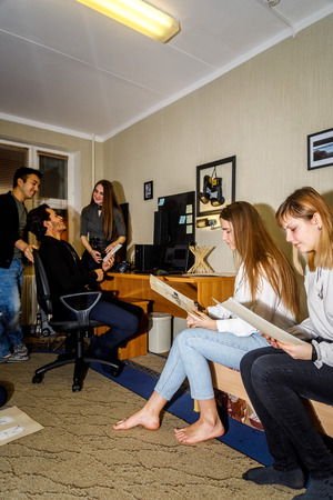 MINSK, BELARUS - 20 JANUARY, 2018: students in the dorm roomのeditorial素材