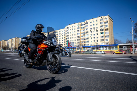 MINSK, BELARUS - 1 MARTH, 2019: group of bikers riding motorbikes during the motorcycle rallyのeditorial素材