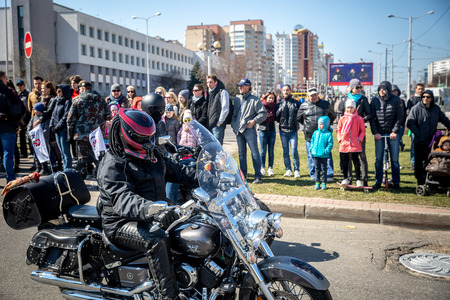 MINSK, BELARUS - 1 MARTH, 2019: group of bikers riding motorbikes during the motorcycle rallyのeditorial素材