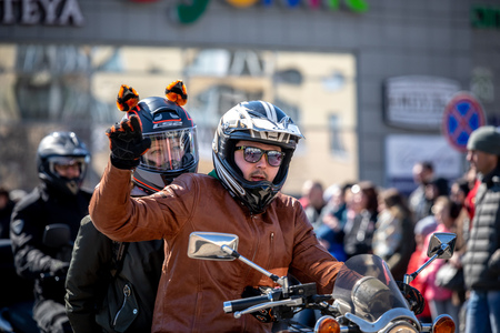 MINSK, BELARUS - 1 MARTH, 2019: group of bikers riding motorbikes during the motorcycle rallyのeditorial素材