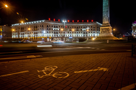 MINSK, BELARUS - 1 MARTH, 2019: Minsk city center at nightのeditorial素材