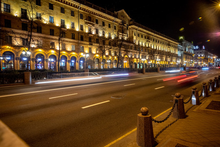 MINSK, BELARUS - 1 MARTH, 2019: Minsk city center at nightのeditorial素材