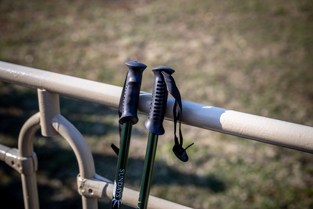 MINSK, BELARUS - 1 MARTH, 2019: older people doing Nordic walking exercisesのeditorial素材