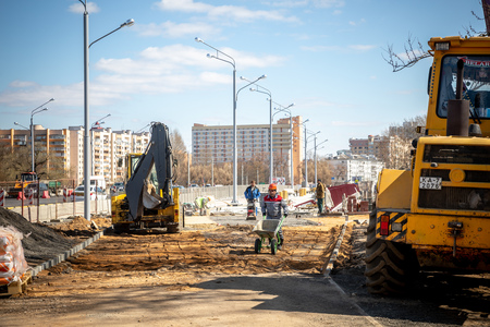 MINSK, BELARUS - 1 MARTH, 2019: Repair of bridge in the centre of the cityのeditorial素材