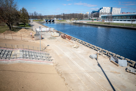 MINSK, BELARUS - 1 MARTH, 2019: Repair of bridge in the centre of the cityの写真素材