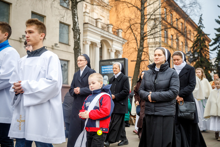 MINSK, BELARUS - 1 MARTH, 2019: Traditional Easter procession of the Catholic Church