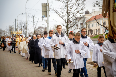 MINSK, BELARUS - 1 MARTH, 2019: Traditional Easter procession of the Catholic Church