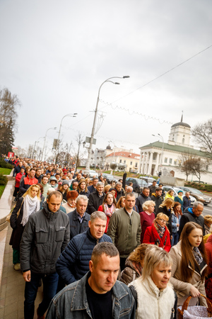 MINSK, BELARUS - 1 MARTH, 2019: Traditional Easter procession of the Catholic Churchのeditorial素材