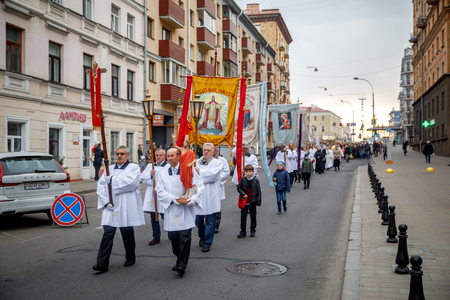 MINSK, BELARUS - 1 MARTH, 2019: Traditional Easter procession of the Catholic Churchのeditorial素材