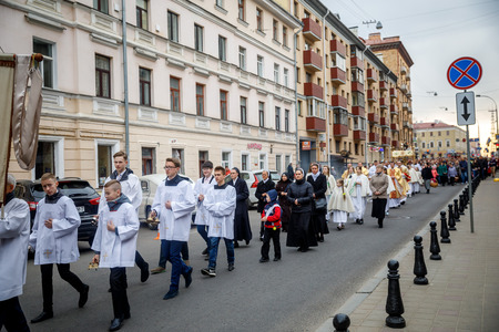 MINSK, BELARUS - 1 MARTH, 2019: Traditional Easter procession of the Catholic Churchのeditorial素材