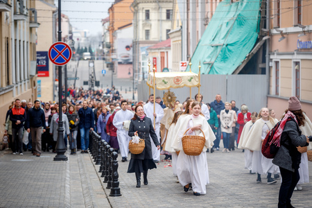 MINSK, BELARUS - 1 MARTH, 2019: Traditional Easter procession of the Catholic Churchのeditorial素材