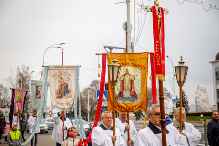 MINSK, BELARUS - 1 MARTH, 2019: Traditional Easter procession of the Catholic Churchのeditorial素材