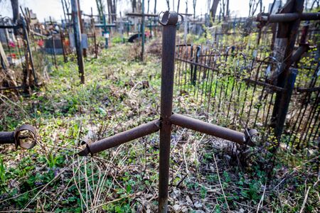 abandoned Orthodox cemetery in sunny spring weatherの写真素材