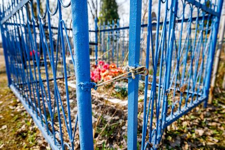 abandoned Orthodox cemetery in sunny spring weatherの写真素材