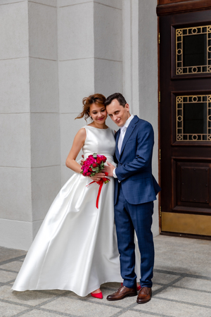 MINSK, BELARUS - 1 JUNE, 2019: beautiful couple in love newlywedsのeditorial素材